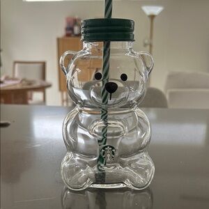 Starbucks Clear Bearista Tumbler with Green Lid